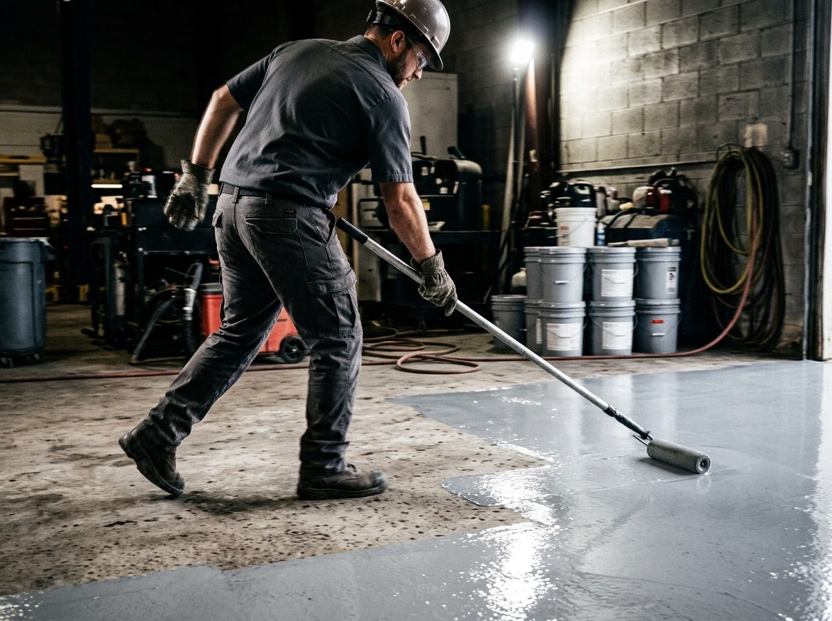 Flake epoxy floor coating installed in a residential garage near Enoch, Utah